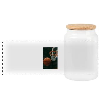 Le basket-ball en route vers le panier - Boîte à biscuits avec couvercle en bois - blanc - Devant