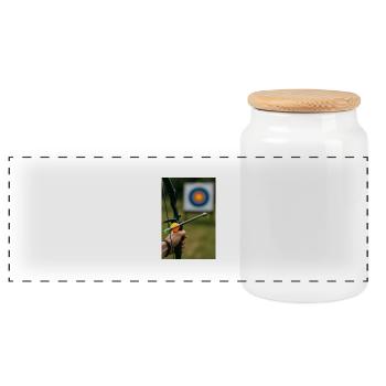 Archery - Panoramic Cookie Jar with Wooden Lid - white - Front