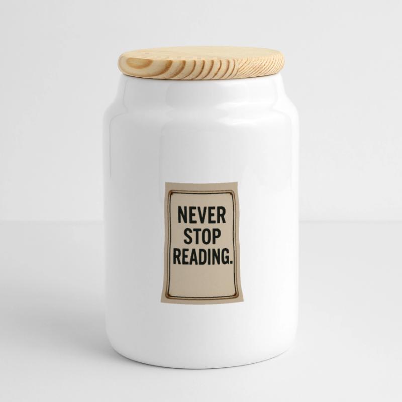 Never stop reading Panoramic Cookie Jar with Wooden Lid