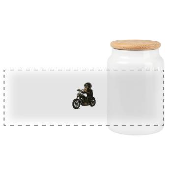 Biker Monkey - Panoramic Cookie Jar with Wooden Lid - white - Front
