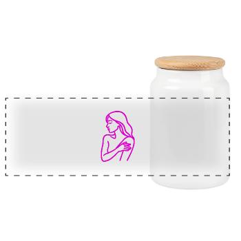 Line Art Frau Profil – Minimalistische - Panorama Keksdose mit Holzdeckel - Weiß - Vorne