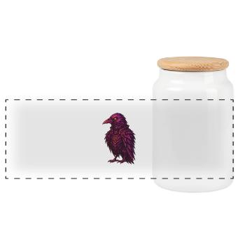 gothic crow/raven - Panoramic Cookie Jar with Wooden Lid - white - Front