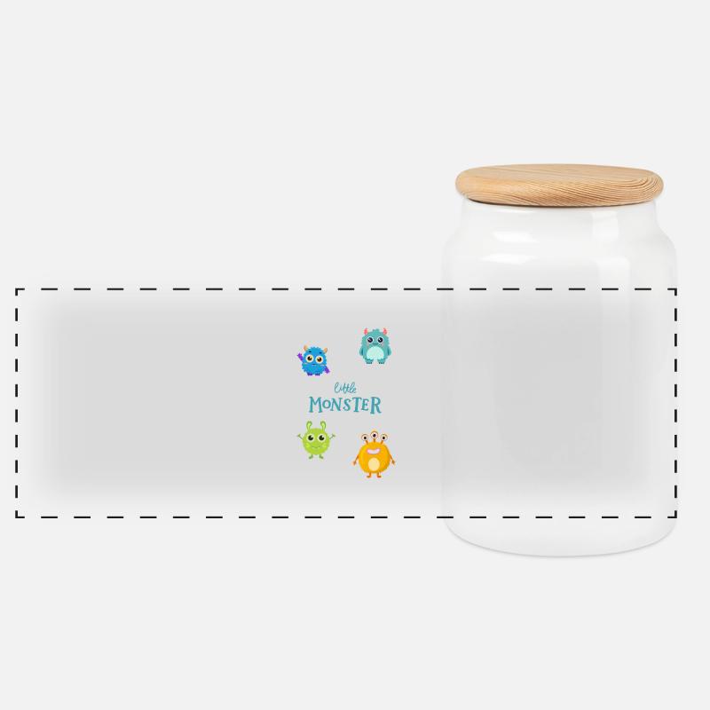 Little monsters - Panoramic Cookie Jar with Wooden Lid - white