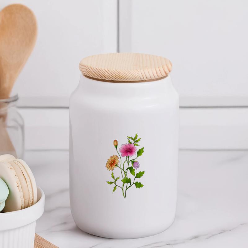 Fleur Boîte à biscuits avec couvercle en bois