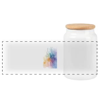 Wasserfarben abstrakt, Aquarell-Kunst farbig - Panorama Keksdose mit Holzdeckel - Weiß - Vorne