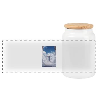Golden Gates in the Clouds - Panoramic Cookie Jar with Wooden Lid - white - Front
