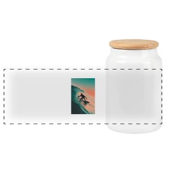 Sunset Wave Surfing - Panoramic Cookie Jar with Wooden Lid - white - Front