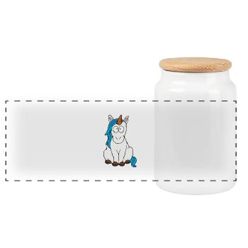 Unicorn - Panoramic Cookie Jar with Wooden Lid - white - Front
