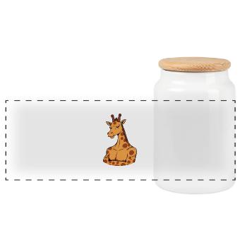 Giraffe with Muscles - Funny Comic Animal Fitness - Panoramic Cookie Jar with Wooden Lid - white - Front