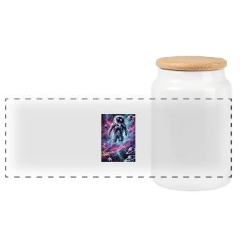 An astronaut in the cosmos - Panoramic Cookie Jar with Wooden Lid - white - Front