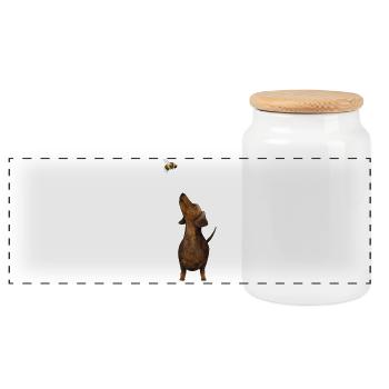 Dackel mit Hummel - Süßestes Dackel Geschenk ever! - Panorama Keksdose mit Holzdeckel - Weiß - Vorne