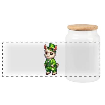 Doux lama Dessin animé de la Saint-Patrick - Boîte à biscuits avec couvercle en bois - blanc - Devant
