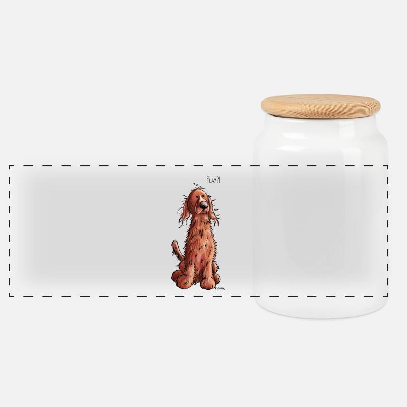 Irish Setter Play - Panorama Keksdose mit Holzdeckel - Weiß