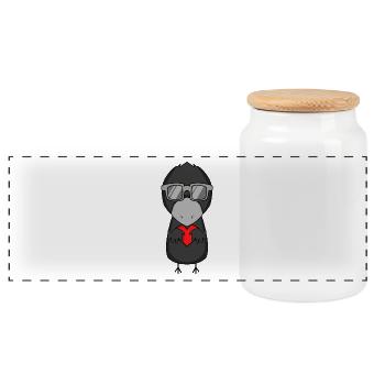 Crow with heart and glasses - Panoramic Cookie Jar with Wooden Lid - white - Front