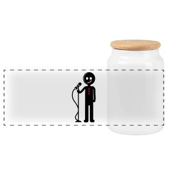 Entertainer Singer with Microphone - Panoramic Cookie Jar with Wooden Lid - white - Front