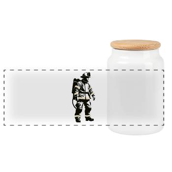 Firefighter - Profession Design Sticker - Panoramic Cookie Jar with Wooden Lid - white - Front