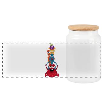 Eine bunte Monster Familie hat gemeinsam Spaß - Panorama Keksdose mit Holzdeckel - Weiß - Vorne