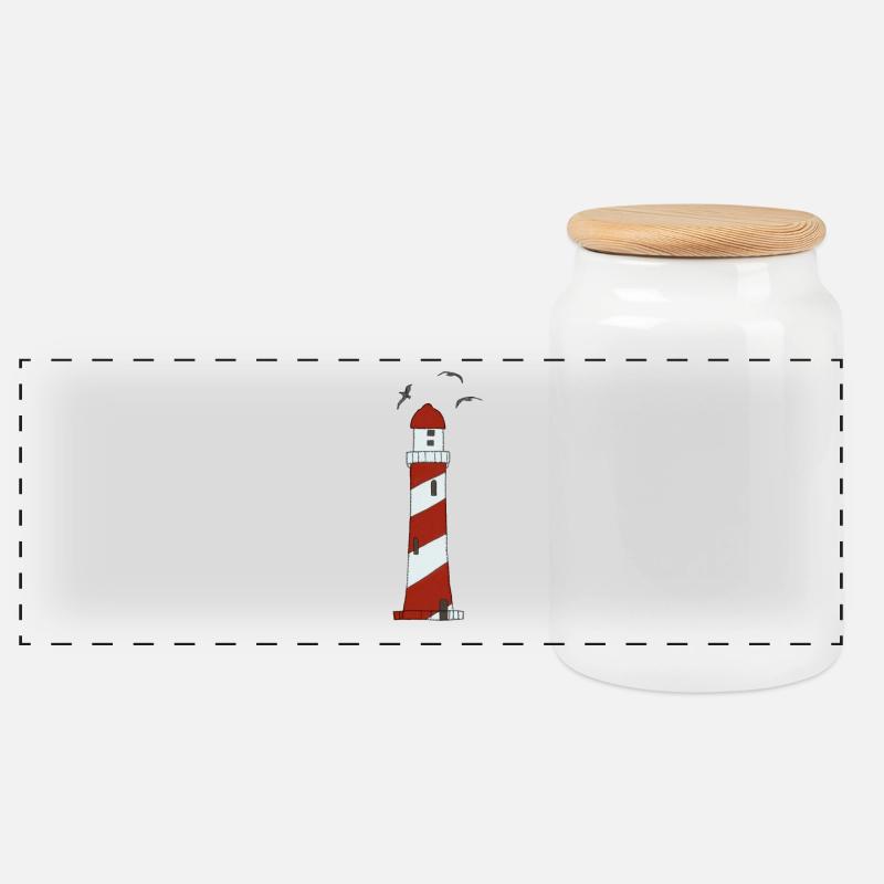 Leuchtturm - Panorama Keksdose mit Holzdeckel - Weiß
