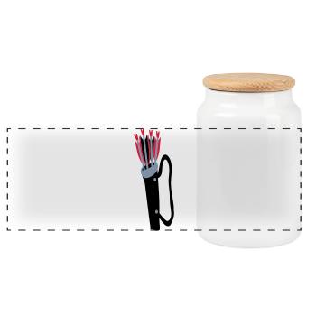 Archery quiver and arrows design by Patjila - Panoramic Cookie Jar with Wooden Lid - white - Front