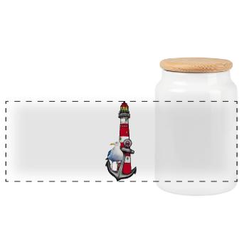 Lighthouse Beach Bird Graphic Anchor - Panoramic Cookie Jar with Wooden Lid - white - Front