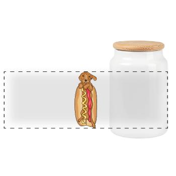 Chien de saucisse - Boîte à biscuits avec couvercle en bois - blanc - Devant