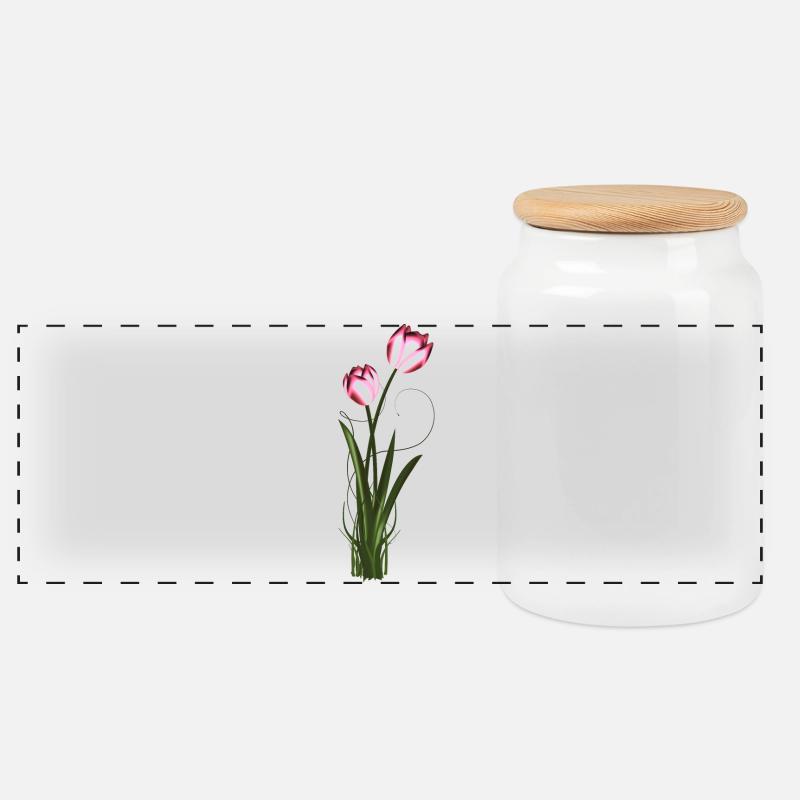two metallic shimmering tulips in spring - Panoramic Cookie Jar with Wooden Lid - white