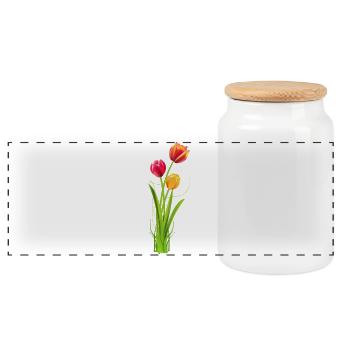Three brightly coloured tulips as a spring bouquet - Panoramic Cookie Jar with Wooden Lid - white - Front