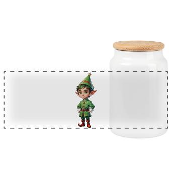 Adorable lutin de Noël mignon - Boîte à biscuits avec couvercle en bois - blanc - Devant