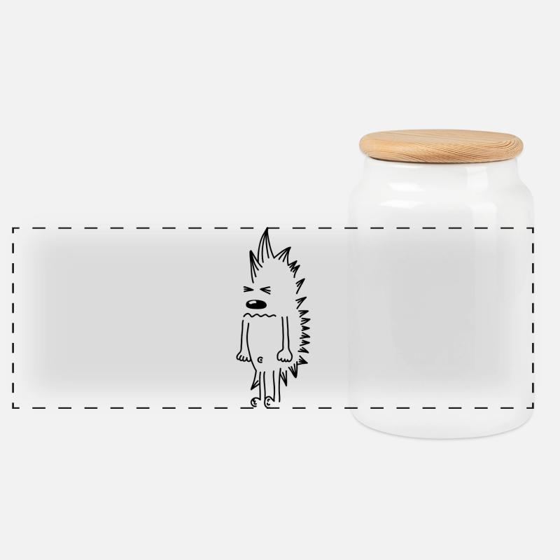 Grumpy Hedgehog – Kawaii Stinger Comic - Panoramic Cookie Jar with Wooden Lid - white