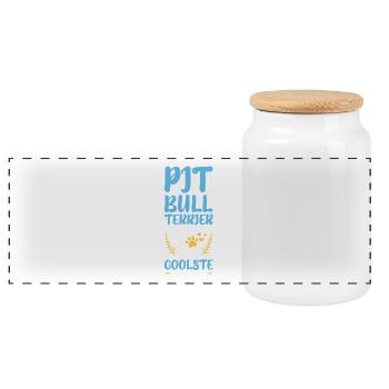 My Bull Terrier – Coolest Dog Design - Panoramic Cookie Jar with Wooden Lid - white - Front