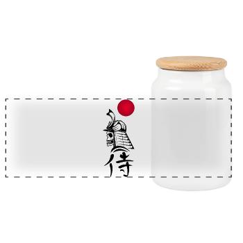 Black Samurai and Red Sun - Panoramic Cookie Jar with Wooden Lid - white - Front