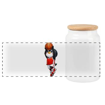 Joueur de basket Penguin mignon Sportif de dessins animés - Boîte à biscuits avec couvercle en bois - blanc - Devant