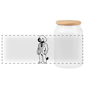 Doodle dog in suit - Panoramic Cookie Jar with Wooden Lid - white - Front