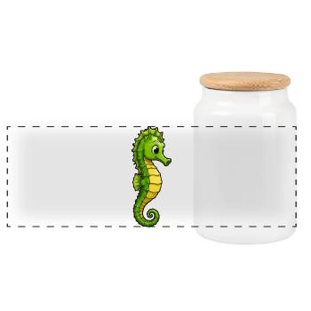 Happy Seahorse Portrait - Panoramic Cookie Jar with Wooden Lid - white - Front
