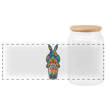 Bubble Tea Boba Drôle de Lapin mignon - Boîte à biscuits avec couvercle en bois - blanc - Devant