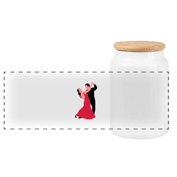 tanzpaar_f_3c - Panoramic Cookie Jar with Wooden Lid - white - Front