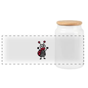 cheerful ladybug - Panoramic Cookie Jar with Wooden Lid - white - Front