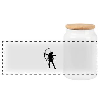 archery drawing Archery silhouette woman bow - Panoramic Cookie Jar with Wooden Lid - white - Front