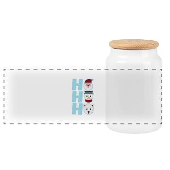 HoHoHo Funny Xmas Stuff Icon Santa Snowman & Bear - Panoramic Cookie Jar with Wooden Lid - white - Front