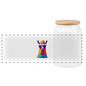 Retro Alpaca Rebellion - Panoramic Cookie Jar with Wooden Lid - white - Front