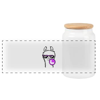 Lama chewing-gum bulle bulle alpaga soufflant - Boîte à biscuits avec couvercle en bois - blanc - Devant