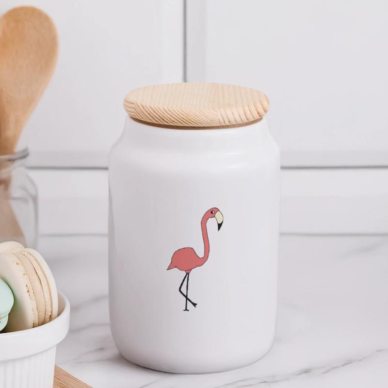 Flamant Boîte à biscuits avec couvercle en bois