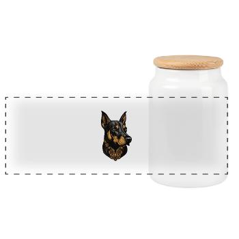 Doberman Dog Portrait - Panoramic Cookie Jar with Wooden Lid - white - Front