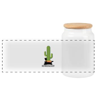 Les deux chats amis et complices à côté du cactus - Boîte à biscuits avec couvercle en bois - blanc - Devant