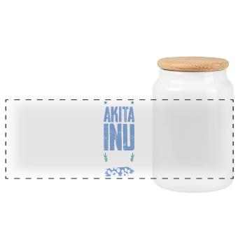 Akita Inu Dog Dad - Panoramic Cookie Jar with Wooden Lid - white - Front