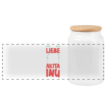 I love my Akita Inu - Panoramic Cookie Jar with Wooden Lid - white - Front