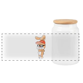 Cooler Hase Kaninchen mit Cap und Brille - Panorama Keksdose mit Holzdeckel - Weiß - Vorne