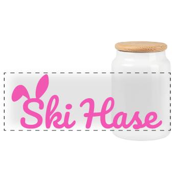 Ski Hase Skihase Party Schnee Winter Piste pink - Panorama Keksdose mit Holzdeckel - Weiß - Vorne