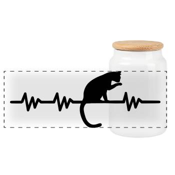 Battement de coeur - chat - Boîte à biscuits avec couvercle en bois - blanc - Devant