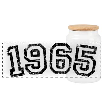 Year 1965 Birthday Design Vintage White - Panoramic Cookie Jar with Wooden Lid - white - Front